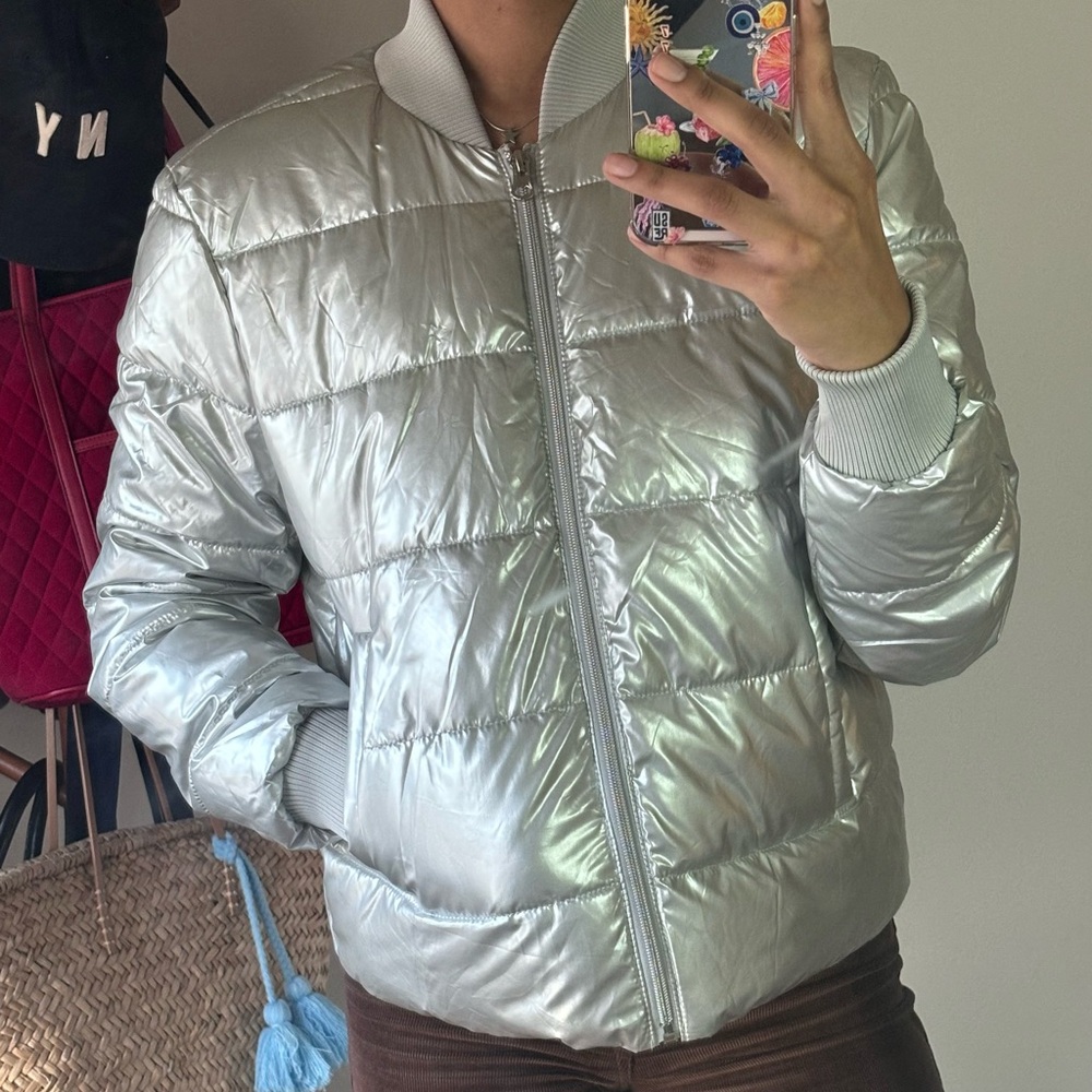 Women’s Nine West Light Metallic Silver Bomber  Jacket